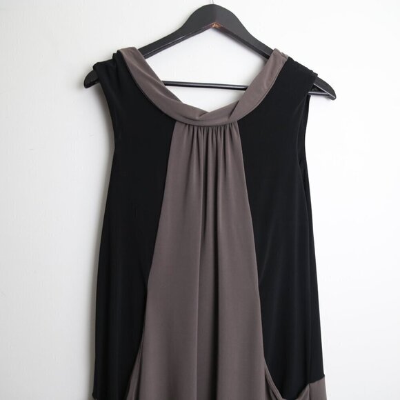 Joseph Ribkoff Black Gray Color Block Keyhole Tie Pocket Jersey Swing Dress Sz 6 - Picture 6 of 7
